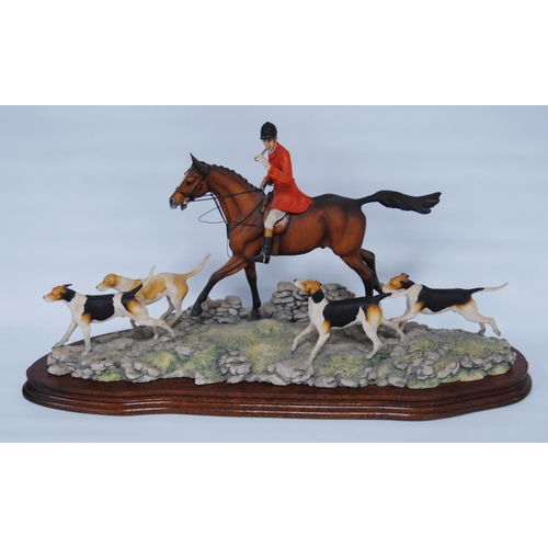 262 - Border Fine Arts limited edition hunting group by David Geenty modelled as a huntsman on horseback w... 