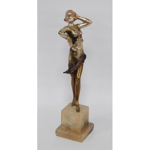 185 - Art Deco painted silvered figure in the manner of Henri Fugère (French) modelled as a scantily clad ... 