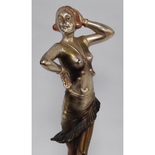 185 - Art Deco painted silvered figure in the manner of Henri Fugère (French) modelled as a scantily clad ... 