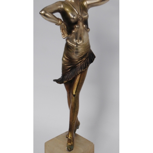 185 - Art Deco painted silvered figure in the manner of Henri Fugère (French) modelled as a scantily clad ... 