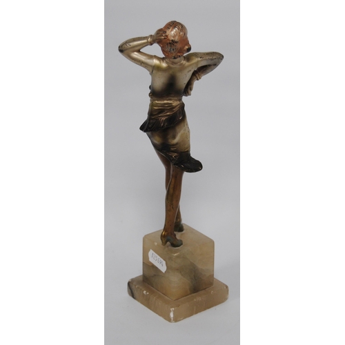 185 - Art Deco painted silvered figure in the manner of Henri Fugère (French) modelled as a scantily clad ... 