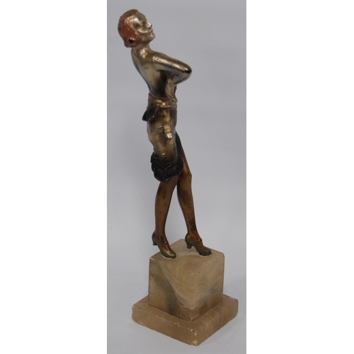 185 - Art Deco painted silvered figure in the manner of Henri Fugère (French) modelled as a scantily clad ... 