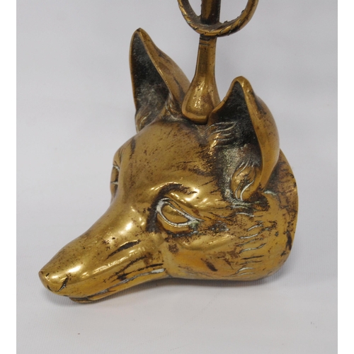 189 - Hunting-themed brass doorstep in the form of a fox's head with riding crop handle, 41.5cm.