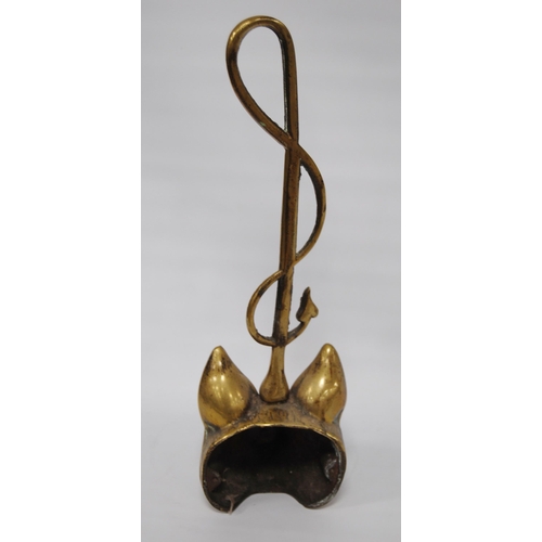 189 - Hunting-themed brass doorstep in the form of a fox's head with riding crop handle, 41.5cm.