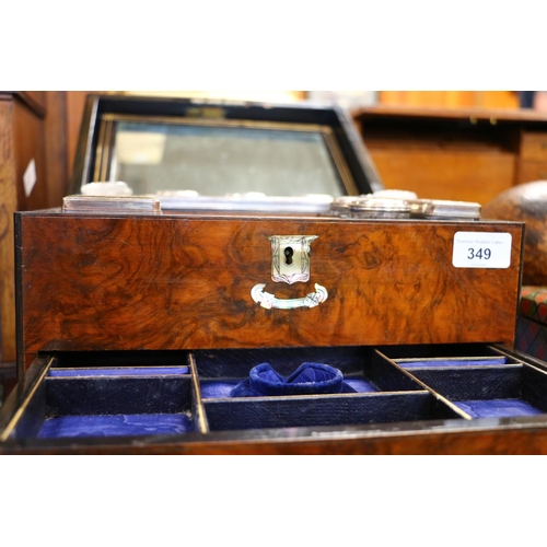 349 - Victorian walnut toilet box, the hinged top opening to reveal a fitted interior with silver plated a... 