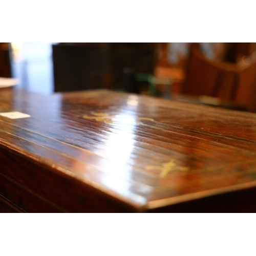 360 - 19th c.  brass inlaid writing slope, with leather writing surface, recessed handles to side, when cl... 