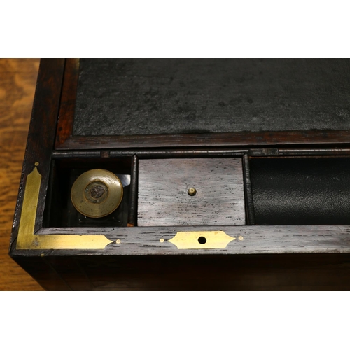 360 - 19th c.  brass inlaid writing slope, with leather writing surface, recessed handles to side, when cl... 