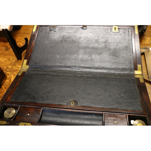 360 - 19th c.  brass inlaid writing slope, with leather writing surface, recessed handles to side, when cl... 