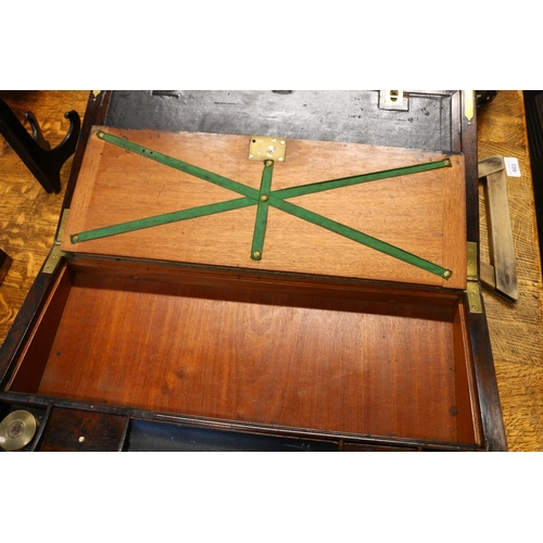 360 - 19th c.  brass inlaid writing slope, with leather writing surface, recessed handles to side, when cl... 