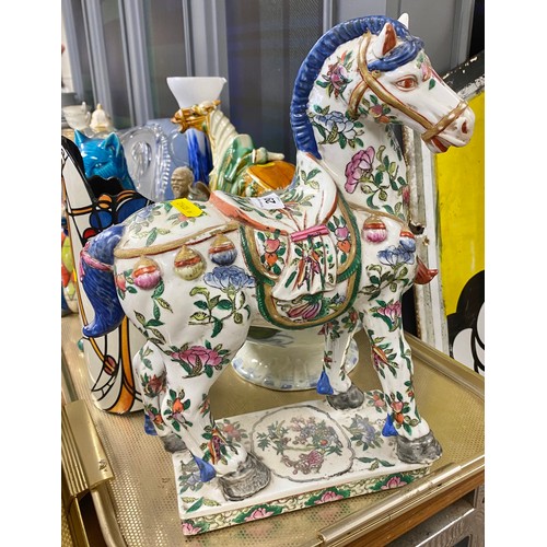 291 - Oriental style model of a Tsang horse, another famille rose horse model, cat model etc