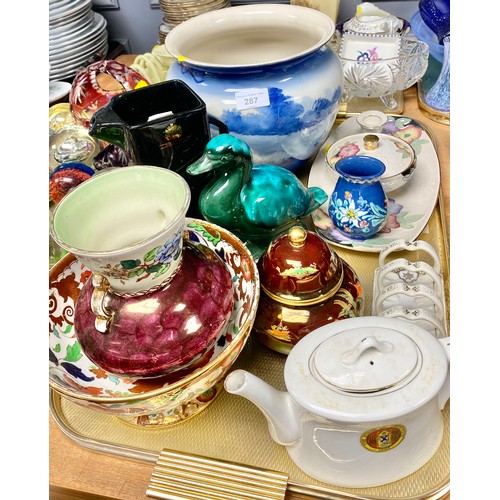 287 - Royal doulton jardinière, an irish tankard, mailing part dressing table set etc.