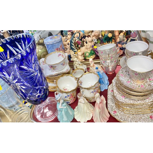 246 - Hammersley floral and gilt part tea set, another phoenix, Coalport figures and a large blue glass va... 