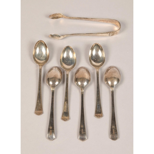 163 - A set of six Sheffield silver teaspoons and tongs, cased