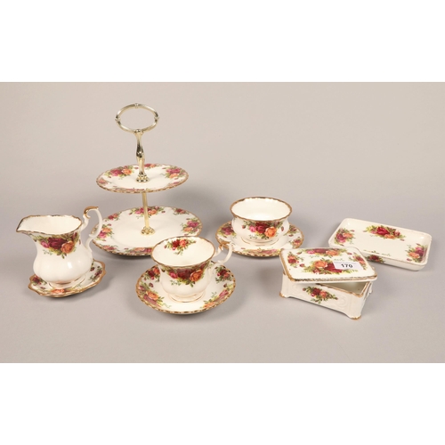 170 - Royal Albert Old Country Rose six place tea set, also two tier cake stand, trinket box etc.