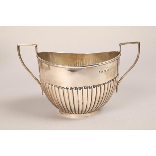 172 - Four piece half reeded part silver tea set.  The silver teapot , silver jug and  silver bowl marked ... 