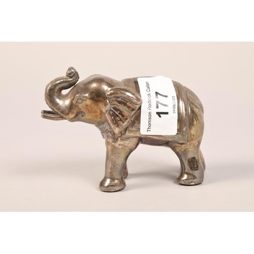 177 - A white metal model of an elephant, stamped 925, 6.5cm