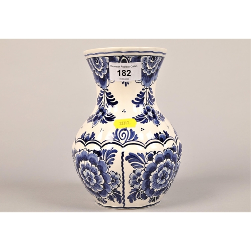 182 - Delft blue and white baluster vase 18cm h 