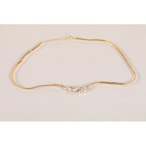 58 - Ladies 9ct gold trace link chain necklace with interwoven marquise set panel8.9 grams