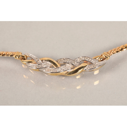 58 - Ladies 9ct gold trace link chain necklace with interwoven marquise set panel8.9 grams