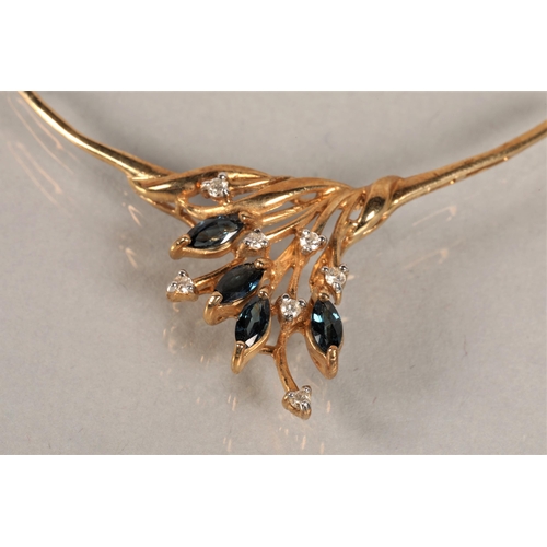 78 - 9ct Gold necklace with branch design pendant set with Diamonds & Sapphires