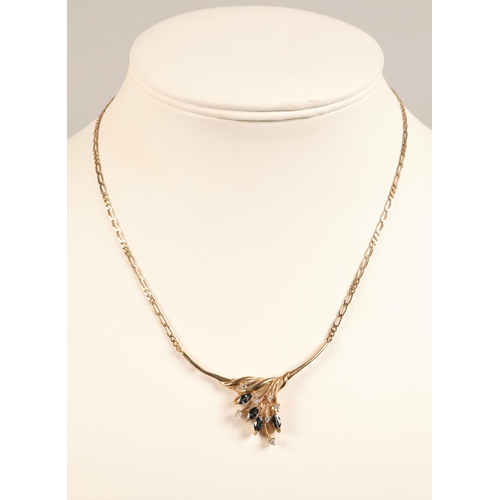 78 - 9ct Gold necklace with branch design pendant set with Diamonds & Sapphires