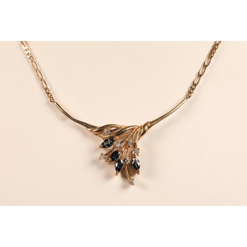 78 - 9ct Gold necklace with branch design pendant set with Diamonds & Sapphires