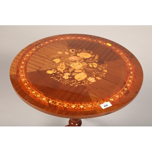 408 - Marquetry inlaid occasional table with floral design (55cm d 63.5cm h)