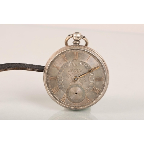 112 - Gents silver pocket watch watch on leather strap white metal hallmarked London