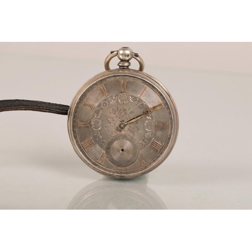 112 - Gents silver pocket watch watch on leather strap white metal hallmarked London