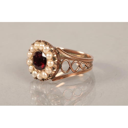 84 - Antique yellow metal seed pearl & Garnet ringring size l