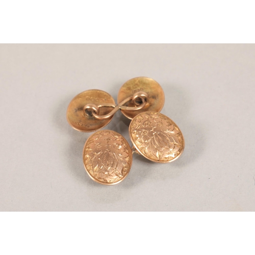 88 - Pair 9ct Birmingham gold cufflinks engraved with floral design, stamped JR & S5 grams