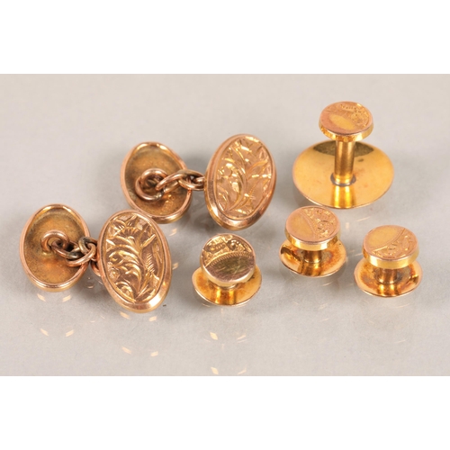 94 - 9ct Chester gold set four studs and pair cufflinks with floral scroll design5 grams