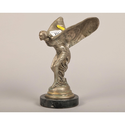 211 - Car mascot in the form of 'Spirit of Ecstasy' silver lady, mounted on base