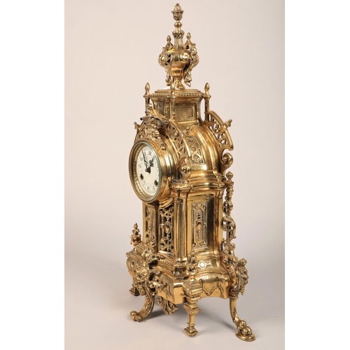 227 - Impressive gilt metal rococo style mantel clock with urn surmount, 58cm h.