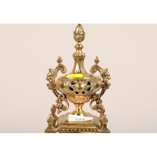 227 - Impressive gilt metal rococo style mantel clock with urn surmount, 58cm h.