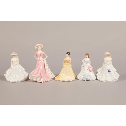 269 - Collection of Coalport figurines, and five pieces of swarovski style glass