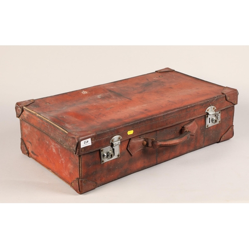 412 - Large vintage leather suitcase, monogrammed S.B.S., 72cm w