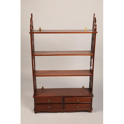 465 - Wall hanging mahogany book case with four drawers