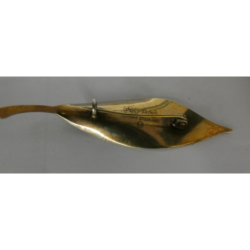 331 - David Anderson enamel leaf brooch.