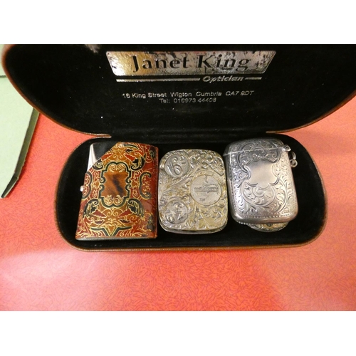 361 - Silver vesta case and others.