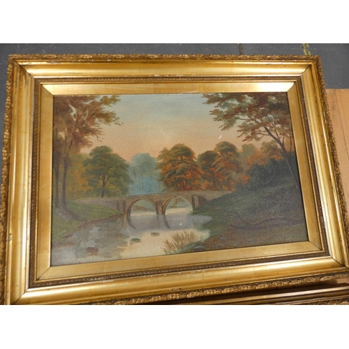 409 - Pair of gilt framed Victorian oils on board landscapes scenes.