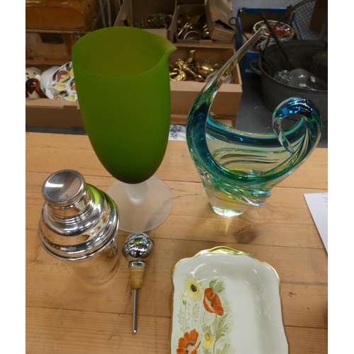 413 - Various household items including art glass, epns cocktail shaker, cutlery, etc.