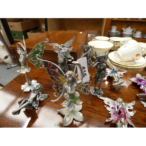 415 - Collection of pewter Fairy ornaments including Franklin Mint.