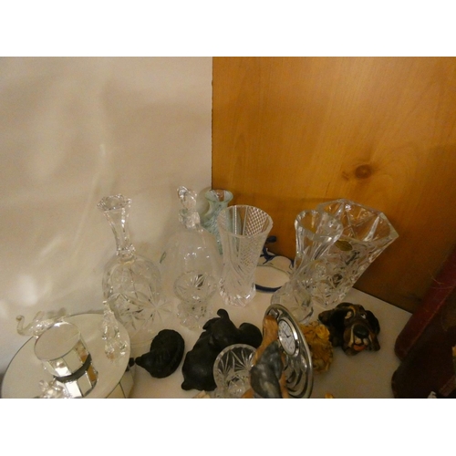 420 - Collection of household items including glass ware, vases, animal figures, etc.