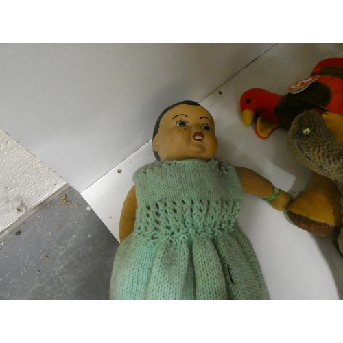 424 - Antique doll and teddy bears including TY Beanies.