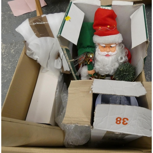 468 - Box of decorative wares including Father Christmas, large blue vase, etc.