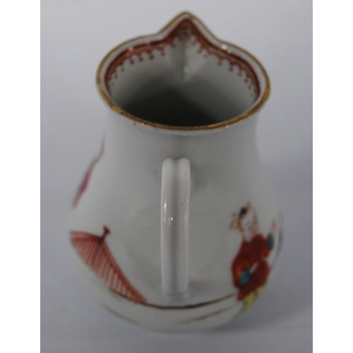 248 - 18th century first period Worcester sparrow beak baluster cream jug, c. 1770, polychrome decoration ... 