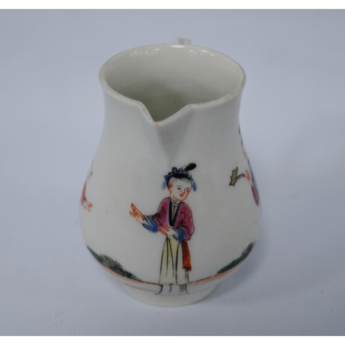 249 - 18th century first period Worcester sparrow beak baluster cream jug, polychrome decoration with chin... 