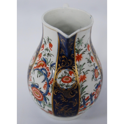 250 - 18th century first period Worcester Imari sparrow beak baluster cream jug, with all over Imari flora... 