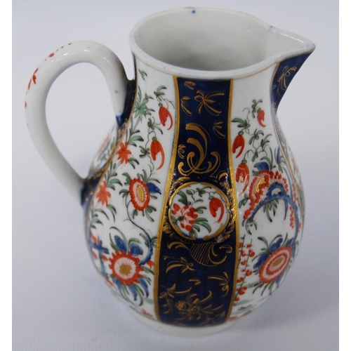 250 - 18th century first period Worcester Imari sparrow beak baluster cream jug, with all over Imari flora... 